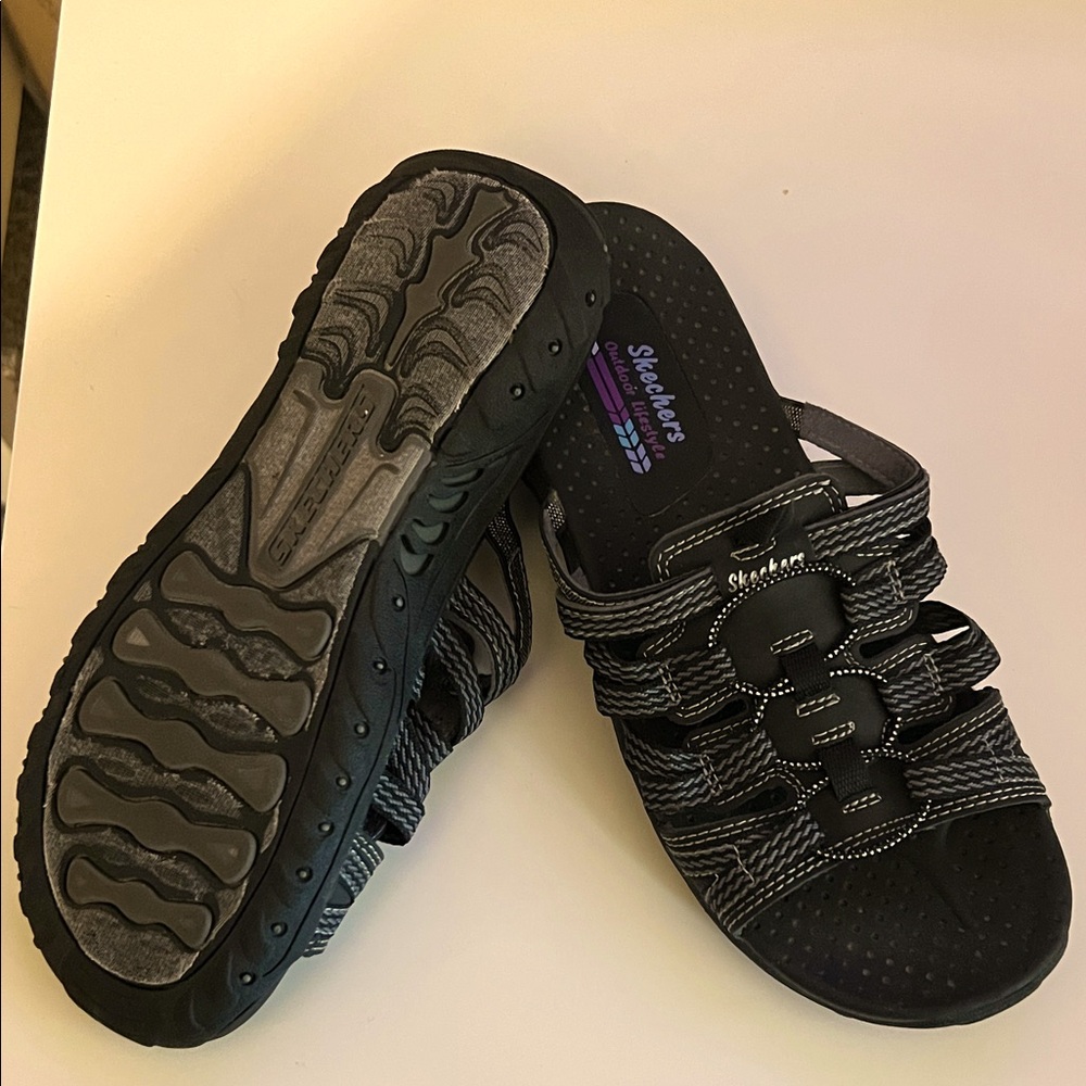 Skechers Black and Gray Slide Sandals